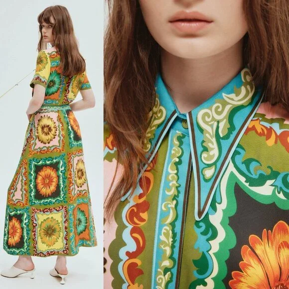 Alemais Disco Daisy Green Yellow Floral Belted Maxi Shirtdress Size AU 8 US 4 - Picture 14 of 16